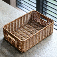 Woven Rattan-Style Storage Basket for Cosmetics, Snacks, and Sundries - Rectangular Desktop Organizer