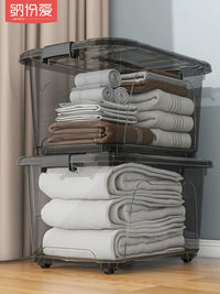 Clear Plastic Storage Box with Lid and Wheels for Home Organization