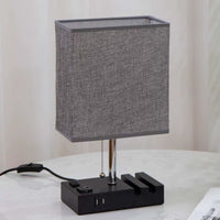 USB Fabric Table Lamp with Phone Holder and AC Outlets for Bedroom Living Room