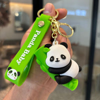 Cartoon Panda Keychain with Bamboo, Couple's Coin Purse Pendant, Festival Gift