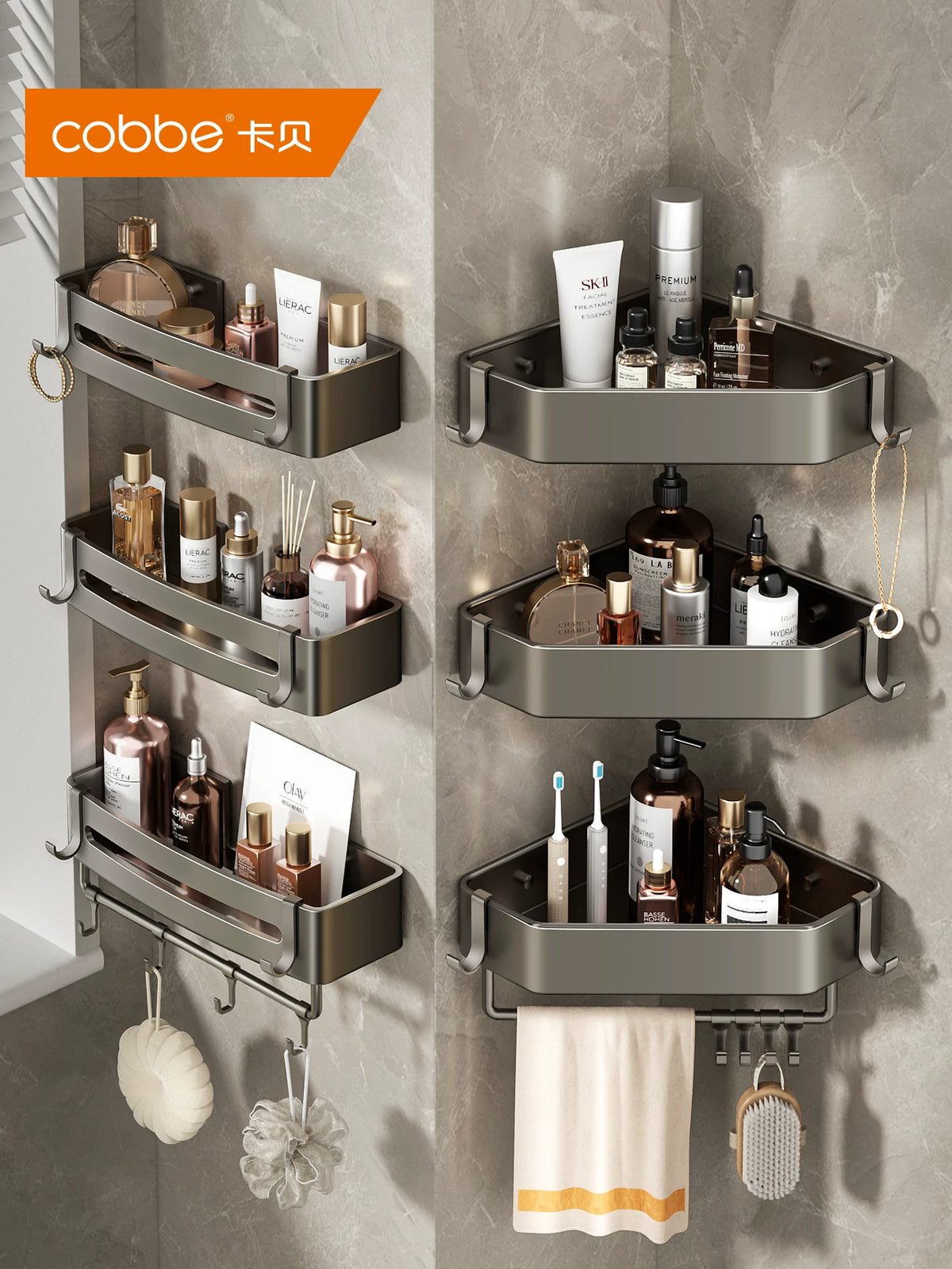 Kabe Punch-Free Corner Shower Caddy for Bathroom and Toilet