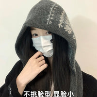 Fair Isle Balaclava Hat for Women, Winter Thickened Knit Scarf and Hat Combo