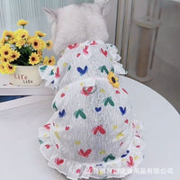 Breathable Summer Cat Dress with Leash Ring for Small Dogs & Cats, Anti-Shedding Pet Princess Skirt