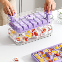 Ice Cube Tray with Lid and Storage Bin, Food-Grade Silicone Press-Type Ice Maker for Refrigerator, Homemade Ice Cubes