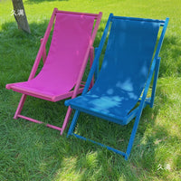 Portable Folding Beach Chair with Wooden Frame and Canvas Seat for Outdoor Relaxation