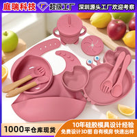 Kids Silicone Dinnerware Set Crab Plate Baby Feeding Bowl Spoon Fork Bib