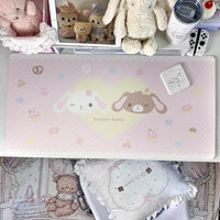 Dessert Rabbit Heart Faux Leather Desk Mat, Heat-Resistant & Stain-Proof Office or Dining Table Protector