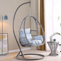 Indoor Hanging Swing Chair for Balcony, Single Seat Rattan-Style Hammock Chair, No-Drill Home Swing
