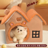 Enclosed Pet House Bed for Cats and Small Dogs, Warm and Washable