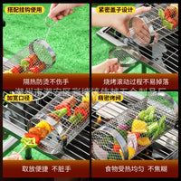 304 Stainless Steel BBQ Grilling Basket Rolling Grill Cage for Outdoor Smoker Roaster