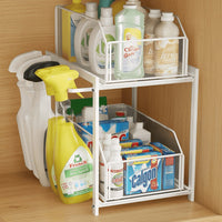 Under Sink Organizer, 2-Tier Pull-Out Cabinet Storage Rack for Kitchen, Bathroom, Countertop