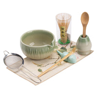 Ceramic Matcha Bowl and Whisk Holder Set with Plaid Pattern