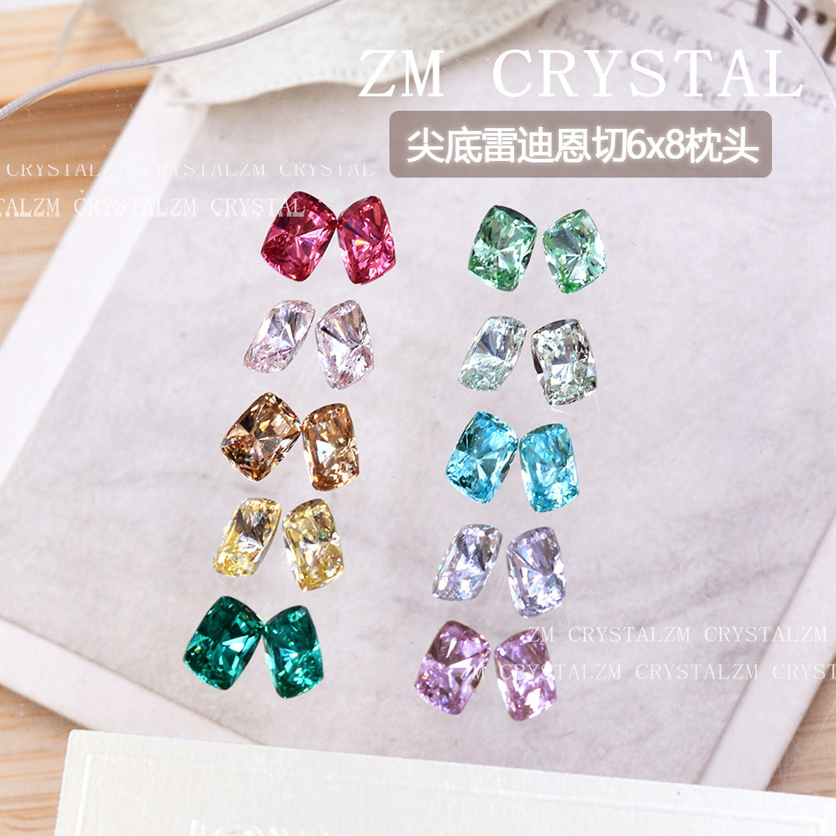 K9 Radiant Cut Pillow Nail Art Rhinestones, 6x8mm Colorful Irregular Pigeon Egg Design