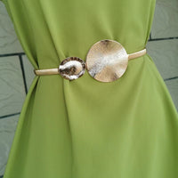 Women's Elastic Metal Chain Belt with Exaggerated Ring Buckle for Dresses and Skirts