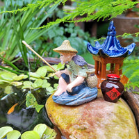 Miniature Fishing Old Man Figurine for Garden Pond Aquarium Landscape Decor