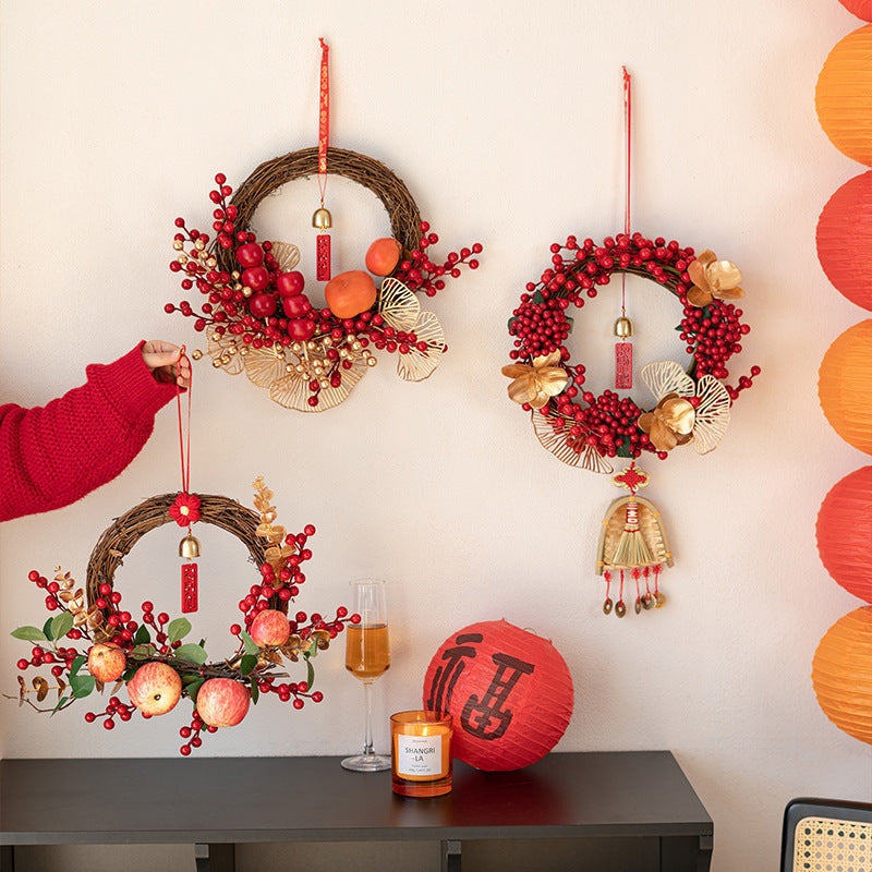 2026 Chinese New Year Lucky Fruit Decorative Garland Spring Festival Festive Red Fruit Wreath Ornament Artificial Flower Display
