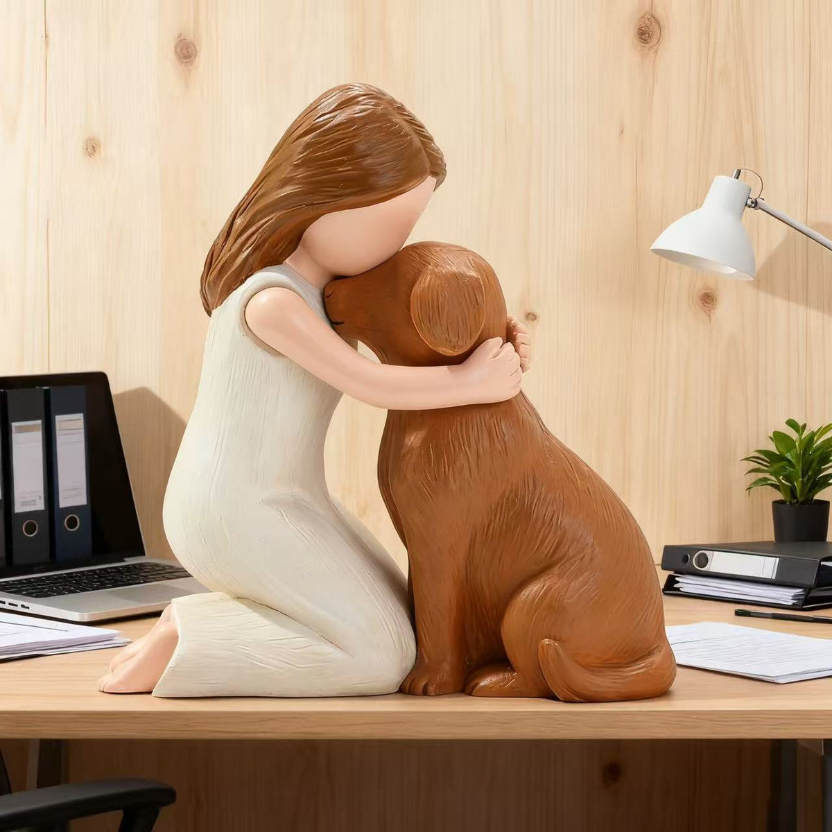 Resin Girl Hugging Dog Sculpture Series Home Desktop Crafts Kneeling Girl Ornament
