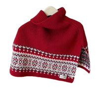French Style Fair Isle High Neck Knitted Poncho Scarf for Women, Thickened Retro Outerwear