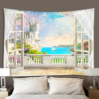 3D Ocean View Window Tapestry Wall Hanging for Bedroom Dorm Decor