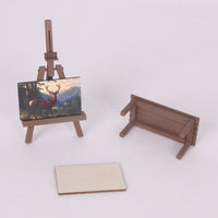 Miniature Dollhouse Painting Easel, Table, and Oil Painting Models