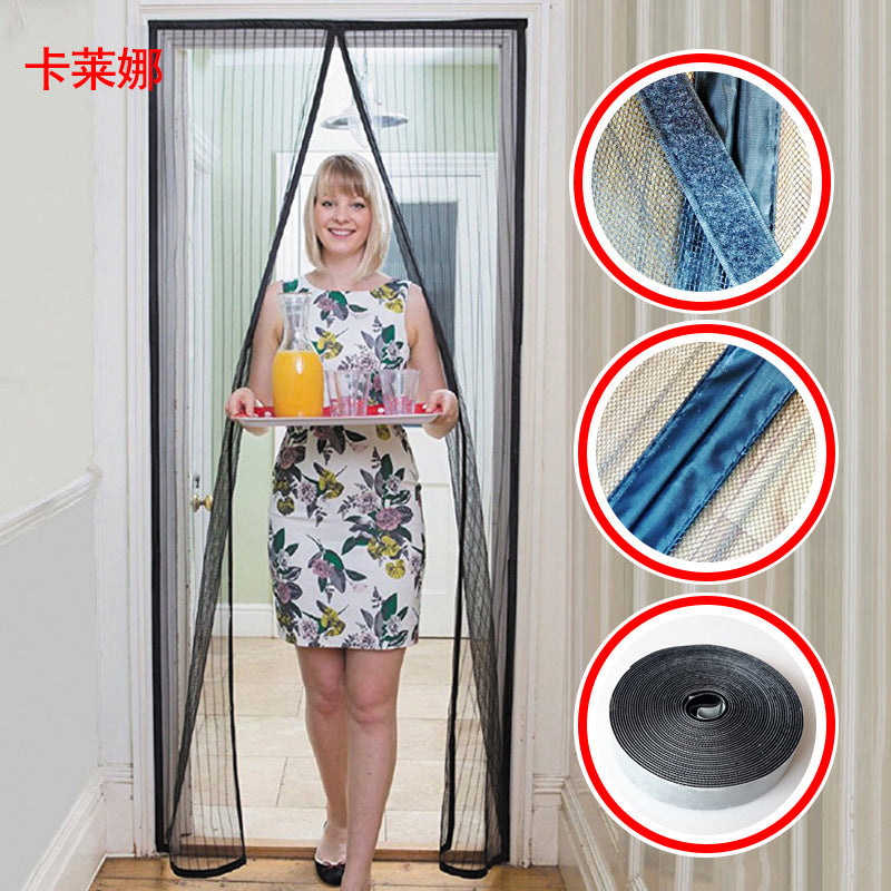 Magnetic Screen Door with Magic Tape for Summer Mosquito Protection, Punch-Free Striped Partition Curtain