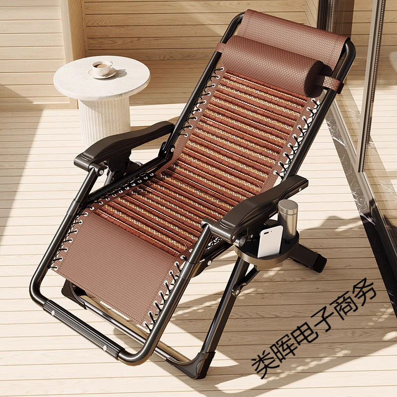 Folding Recliner Chair with Breathable Bamboo Slats for Office, Home, and Outdoor Relaxation