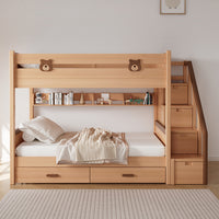 Modern Minimalist Solid Wood Bunk Bed for Kids, Bear Design, Space-Saving High-Low Bed for Small Apartments