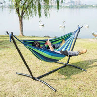 Portable Hammock with Stand for Indoor Outdoor Camping, Reinforced Canvas Swing Bed