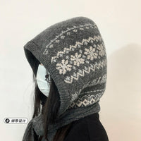 Fair Isle Balaclava Hat for Women, Winter Thickened Knit Scarf and Hat Combo