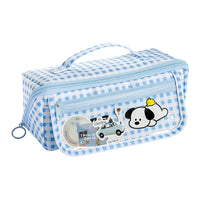 Cute Large Capacity Prism Grid Dog Pencil Case Cartoon Multifunctional Stationery Bag for Students