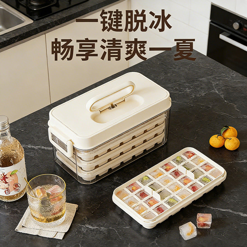 Ice Cube Tray with Press-Type Lid and Storage Bin, Food-Grade Silicone Ice Maker for Home Freezing