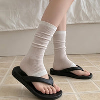 Thin Summer Ruched Leg Warmers for Women, Korean Style Striped Mid-Calf Socks