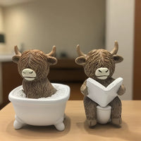 Highland Cow Figurine for Planter & Aquarium Decor - Cute Resin Animal Ornament