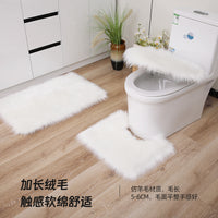Washable Nordic Faux Lamb Wool Shaggy Rug U-Shaped Bathroom Mat Toilet Three-Piece Set