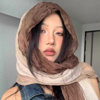Ethnic Style Linen Pleated Gradient Scarf Headscarf Shawl