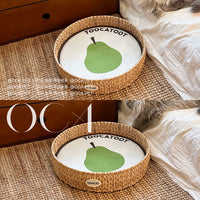 Nordic Style Handwoven Straw Cat Scratcher Bed & Pet Nest with Cooling Mat