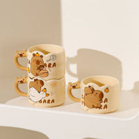 Capybara Stacking Ceramic Mug with Lid and Spoon, 300ml Creative Gift Set
