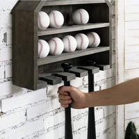 Solid Wood Wall-Mounted Baseball Bat Holder Display Rack Storage Organizer