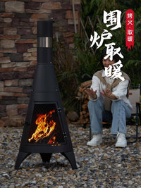 Outdoor Patio Fire Pit with Tall Chimney, Wood Burning Stove for Camping & Home, Sienna