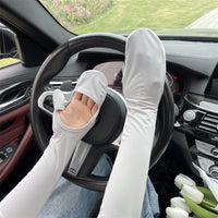 Breathable Full-Finger Sun Protection Ice Silk Arm Sleeves for Women - UV Protection for Cycling & Driving