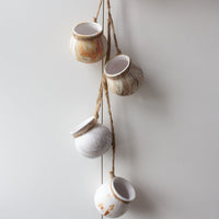 Mini Ceramic Succulent Planter with Hemp Rope Hanger, Creative Wall-Mounted Flower Pot for Indoor Decor