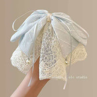 Striped Chiffon Lace Bow Hair Clip for Ponytails and Half-Up Hairstyles