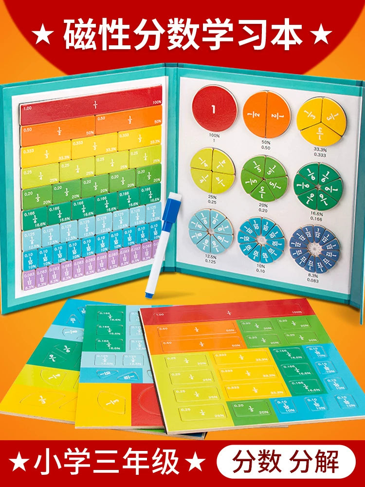 Magnetic Fraction Learning Set for Elementary Math, Fraction Recognition and Operations Demonstrator
