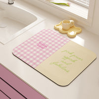 Colorful Plaid Diatomaceous Earth Kitchen Countertop Drying Mat Quick Dry Absorbent Tableware Non-Slip Heat Resistant Protective Pad