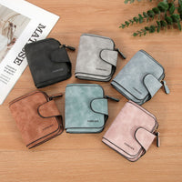 Retro Frosted Leather Women's Short Wallet with Multiple Card Slots and Coin Purse