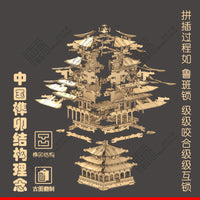 Wooden 3D Puzzle Model Ancient Chinese Architecture Mortise and Tenon Structure for Adults