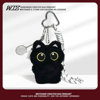Big-Eyed Black Cat Plush Doll Keychain Scarf Pendant Bag Charm Couple Gift