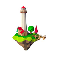 70cm Tall Island Lighthouse Low Poly 3D Paper Model Kit with LED Strip