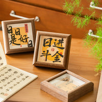 3D Calligraphy Mini Photo Frame Hollow Wooden Ornament Office Desktop Decoration Inspirational Text Display Frame
