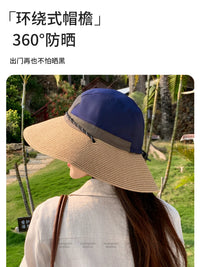 Wide Brim Straw Fisherman Hat UV Protection Sun Hat for Men and Women